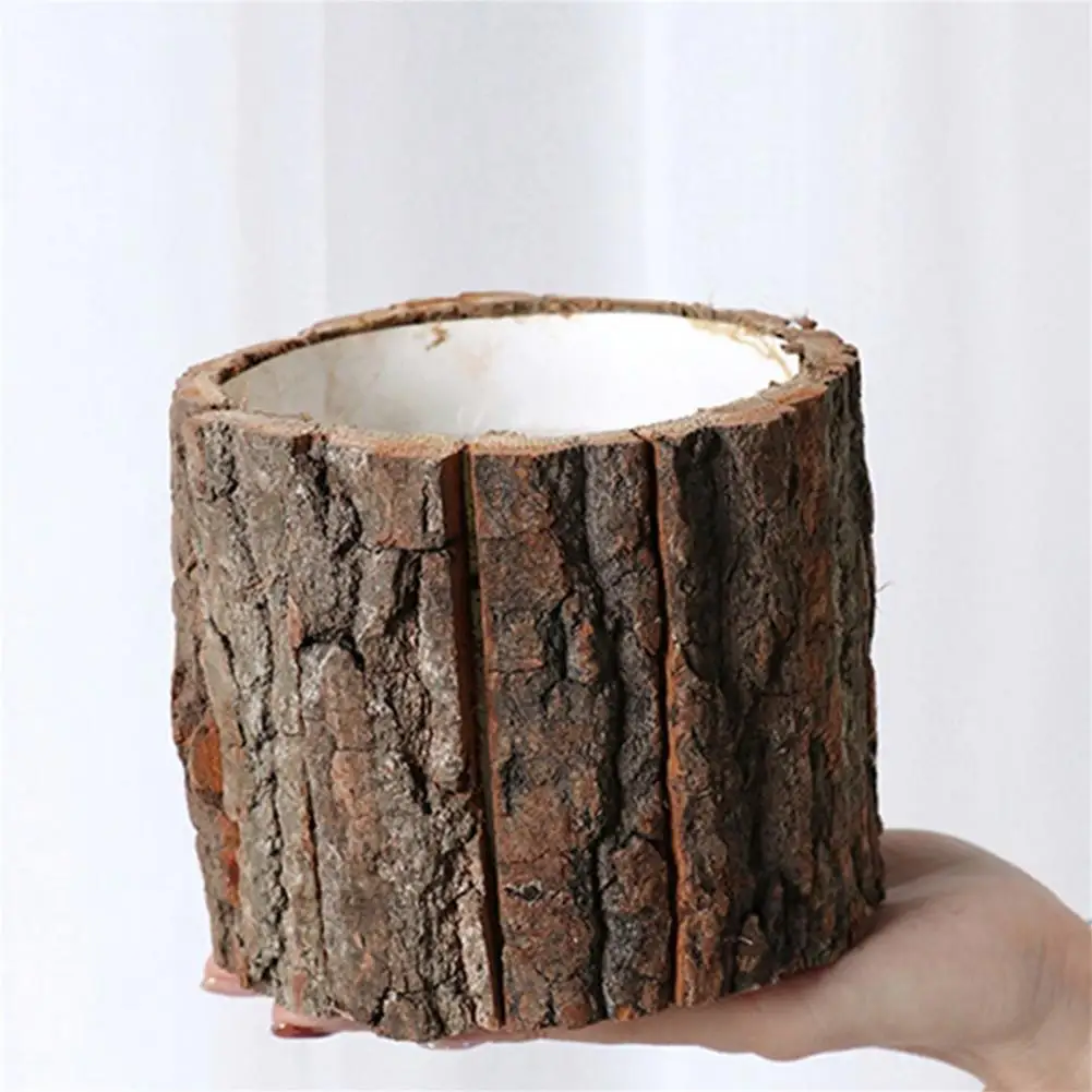 Dried Flower Packaging Bark Barrel Faux Tree Bark Dried Flower Packaging Box Flower Vase Christmas Xmas Decor Bark Barrel Bucket 6