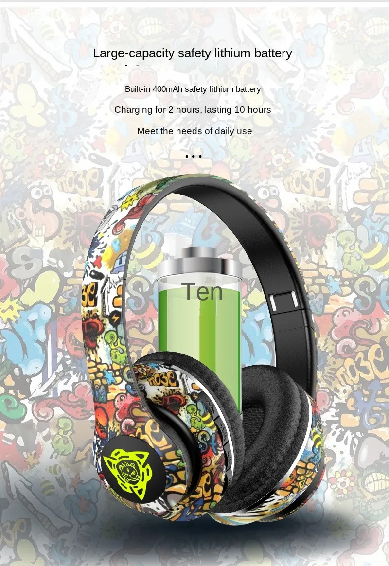 DJ-style over-ear Bluetooth headset with LED lights