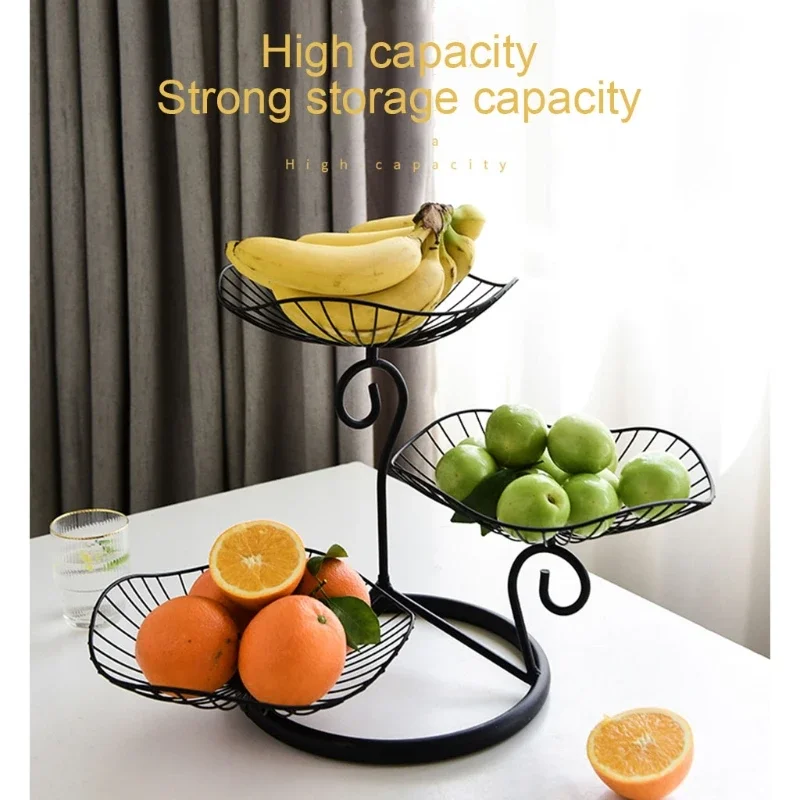 Creative Simple Three-layer Fruit Tray Groceries Fruit Vegetable Basket Bracket Decoration Fruit Bowl Storage Rack Black Gold 3