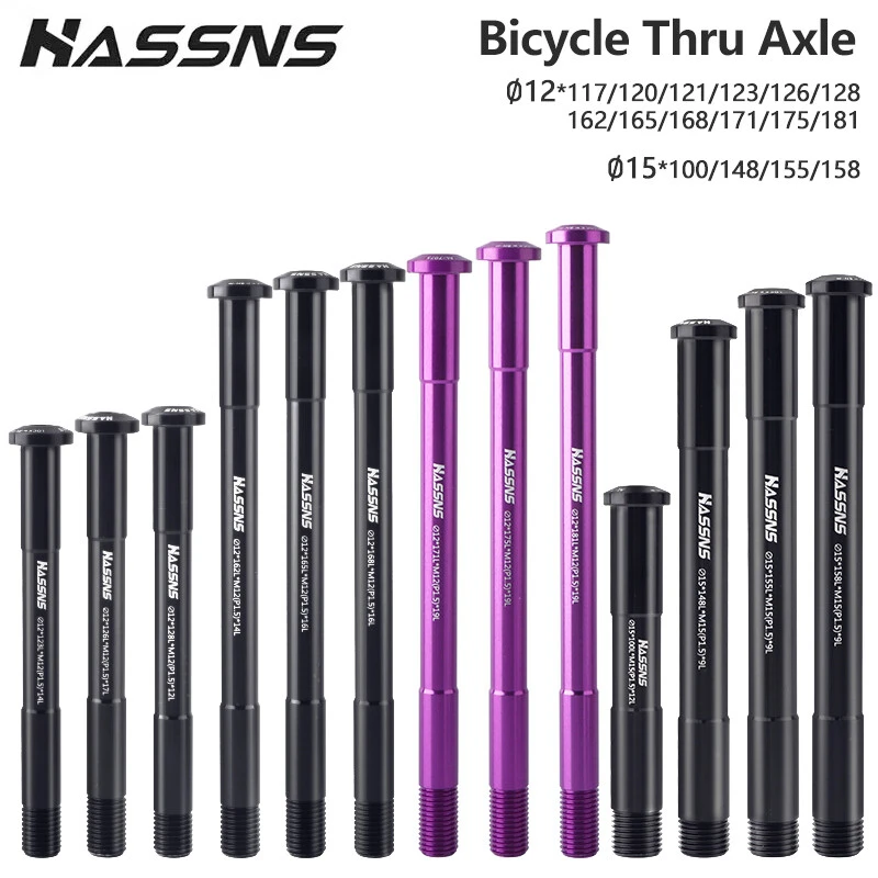 HASSNS MTB Thru Axle 15x100 15x110 12x142 12x100 12x148 Road Bicycle Aluminum Alloy Barrel Shaft Rod 12mm 15mm Hub Fork Shaft