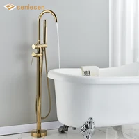 Senlesen Free Standing Bathtub Faucet Floor Mounted Double Handle Brass Hot Cold Water Mixer Tap Shower Faucet With Handshower 1
