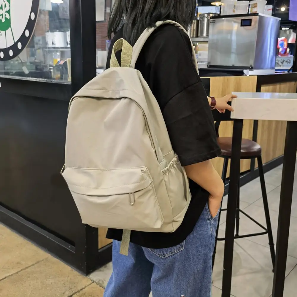 Women Nylon Backpack Preppy Style School Students Solid Color Large Handbags 5