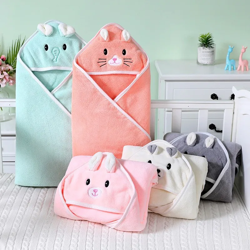 Baby Infant Bath Towels Baby Cartoon Coral Fleece Towel Newborn Blanket with Hood Bathrobe Infant Babys Stuff