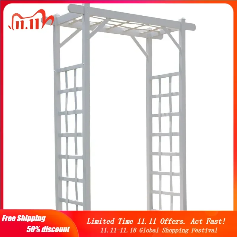 Elmwood Arbor, 57 by 84 Inch PVC Patio Garden Arch, Outdoor Lattice Frame Decoration or Trellis for Climbing Plants, White