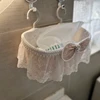 Pink Lace Storage Basket Pastoral Bouquet Bathroom Fabric Hanging Basket Bedside Wall Hanging Cosmetic Storage Basket Rack 4