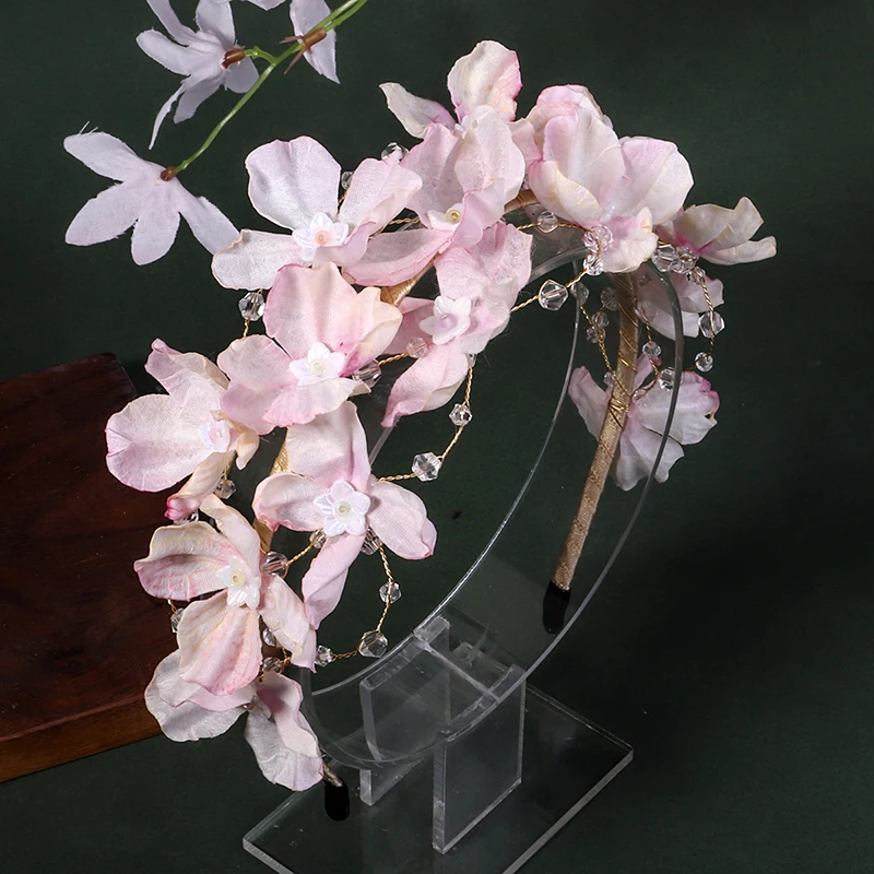 Pink Flower Wreath Hair Bands Classic Crystal Headband Wedding Hair Accessories Birthday Party Tiara Popular Headdress hair accessories bridal hair accessories