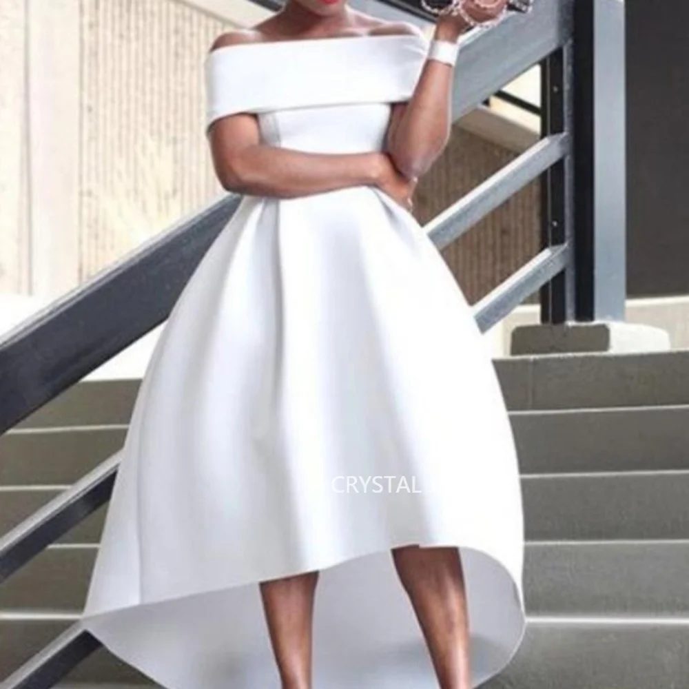

Vestido De Gala Long Off the Shoulder Satin Natural Waist Sleeveless Zipper Back Ruffles Asymmetrical Evening Gown