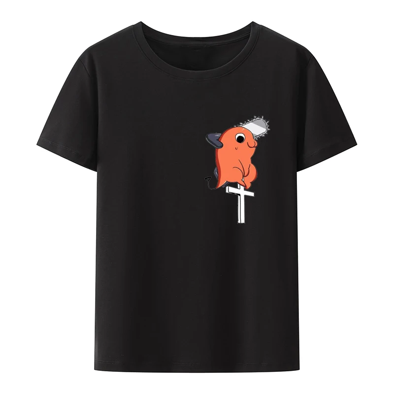 

Japanese Anime Chainsaw Man T-shirts Small Chainsaw on The Cross Graphic Print Y2k Clothe Funny Cartoon Unisex Short Sleeves Top