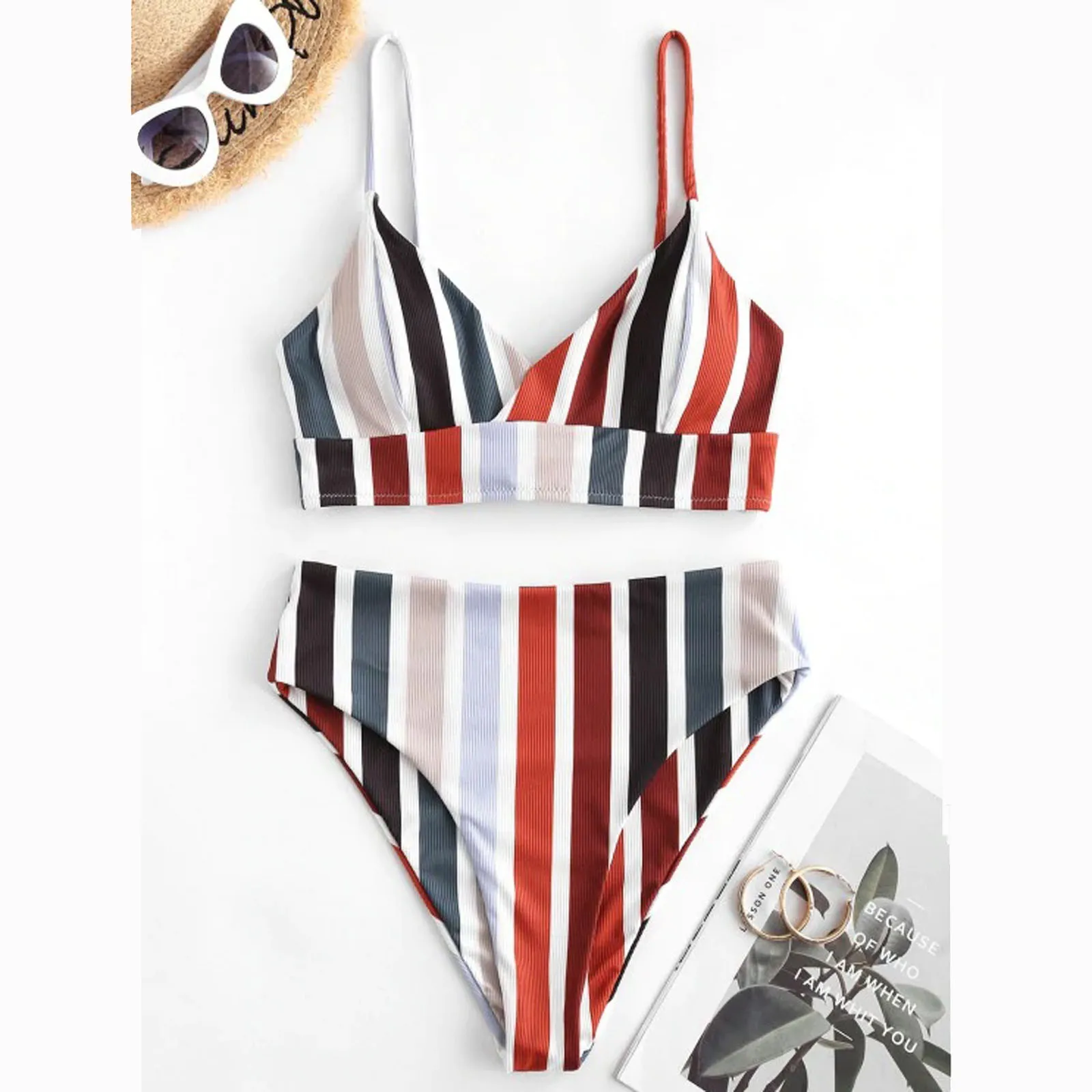 

Women Swimsuits Two Picces Set Patchwork Striped Plus Size Beachwear Solid Swiming Beach Sexy Swimwear Bikinis Tankini Summer