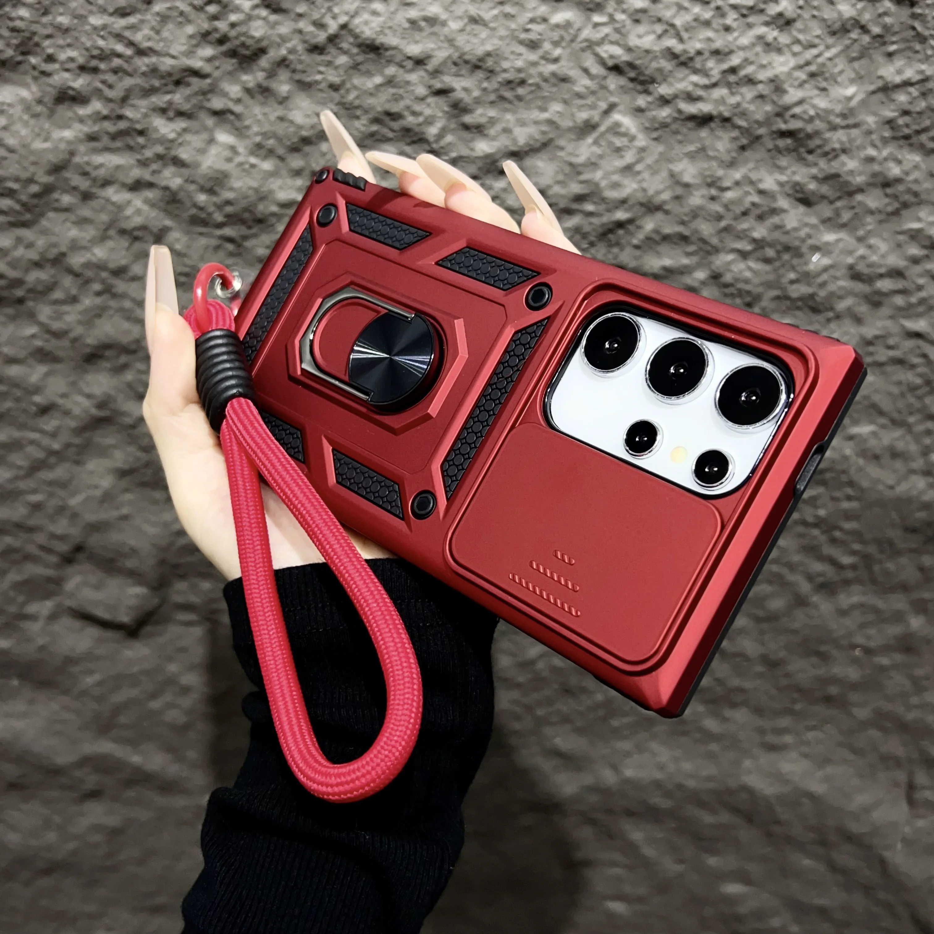 Magnetic Armor Bracket Case with Lanyard and Slide Camera Protector - Shockproof Cover