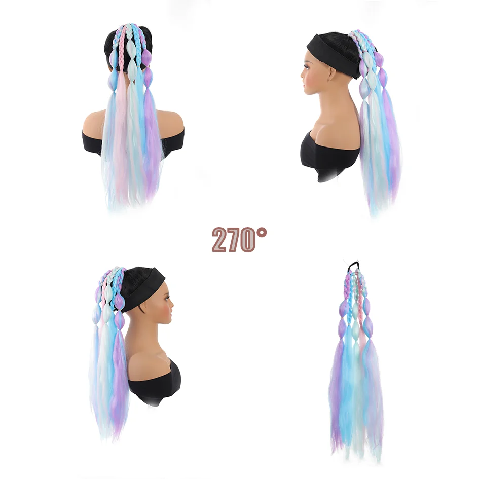 Allaosify Synthetic Hair Ladies 24-inch Colorful Bubble Ponytail, 5-strand braids, and vocal braids for beauty