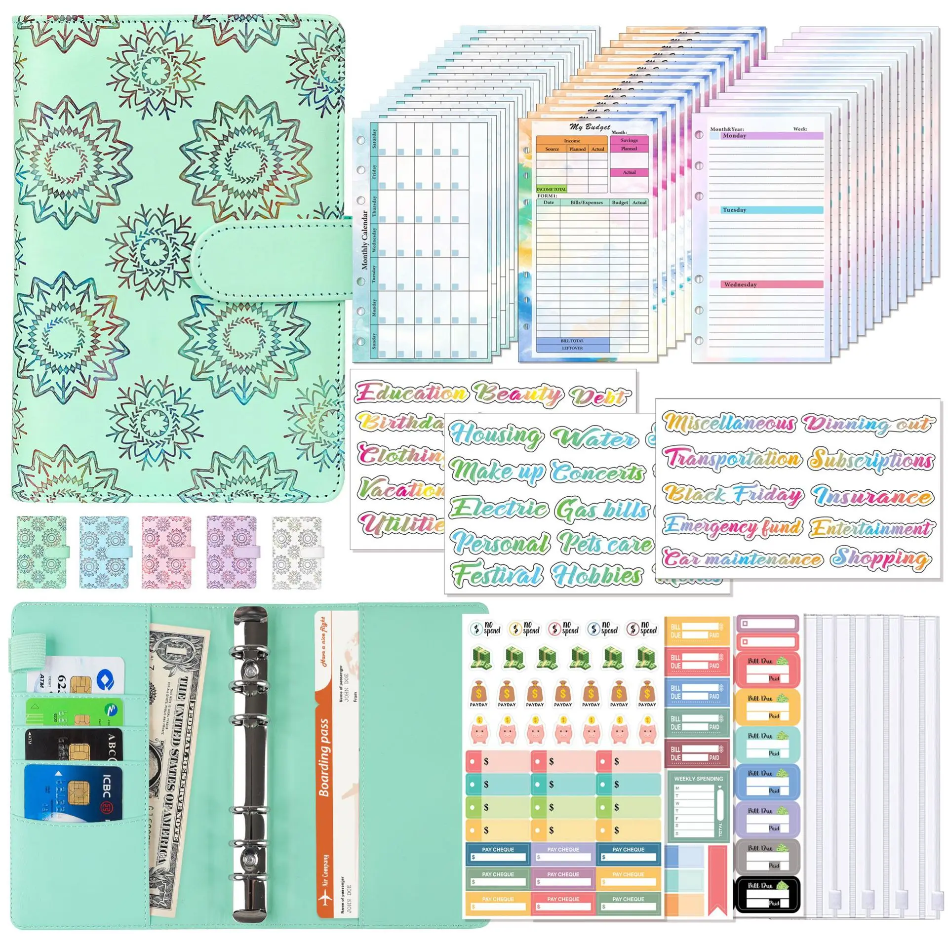 A6-Ordner, Budgetplaner, Notizbuchhüllen, Ordner, A6-Format, 6-Loch-Ordnertaschen mit Zeitplan, Wochenplan, Monatsplan, lose Blätter