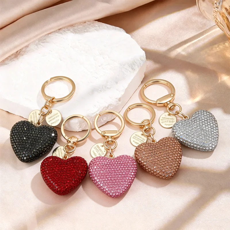 Glamorous Pink Heart Crystal Rhinestone Keychain Charm