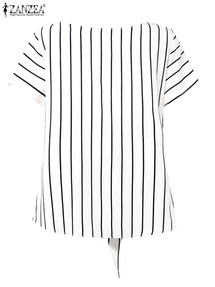 Fashion Stripe Blouse 2025 ZANZEA Summer Women V Neck Short Sleeve Tops Elegant Work OL Shirt Casual Loose Blusas Female Chemise 5