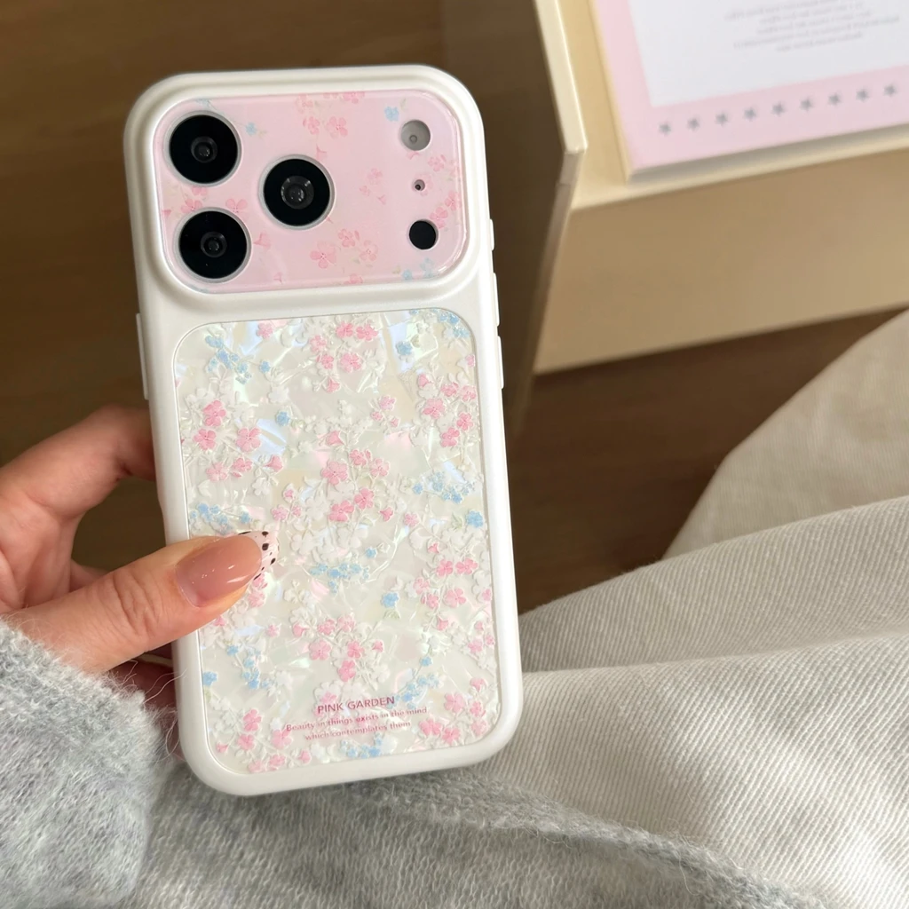 Sweet Girly Style Pink Blue Floral Shell Pattern Shockproof Protective Phone Cover