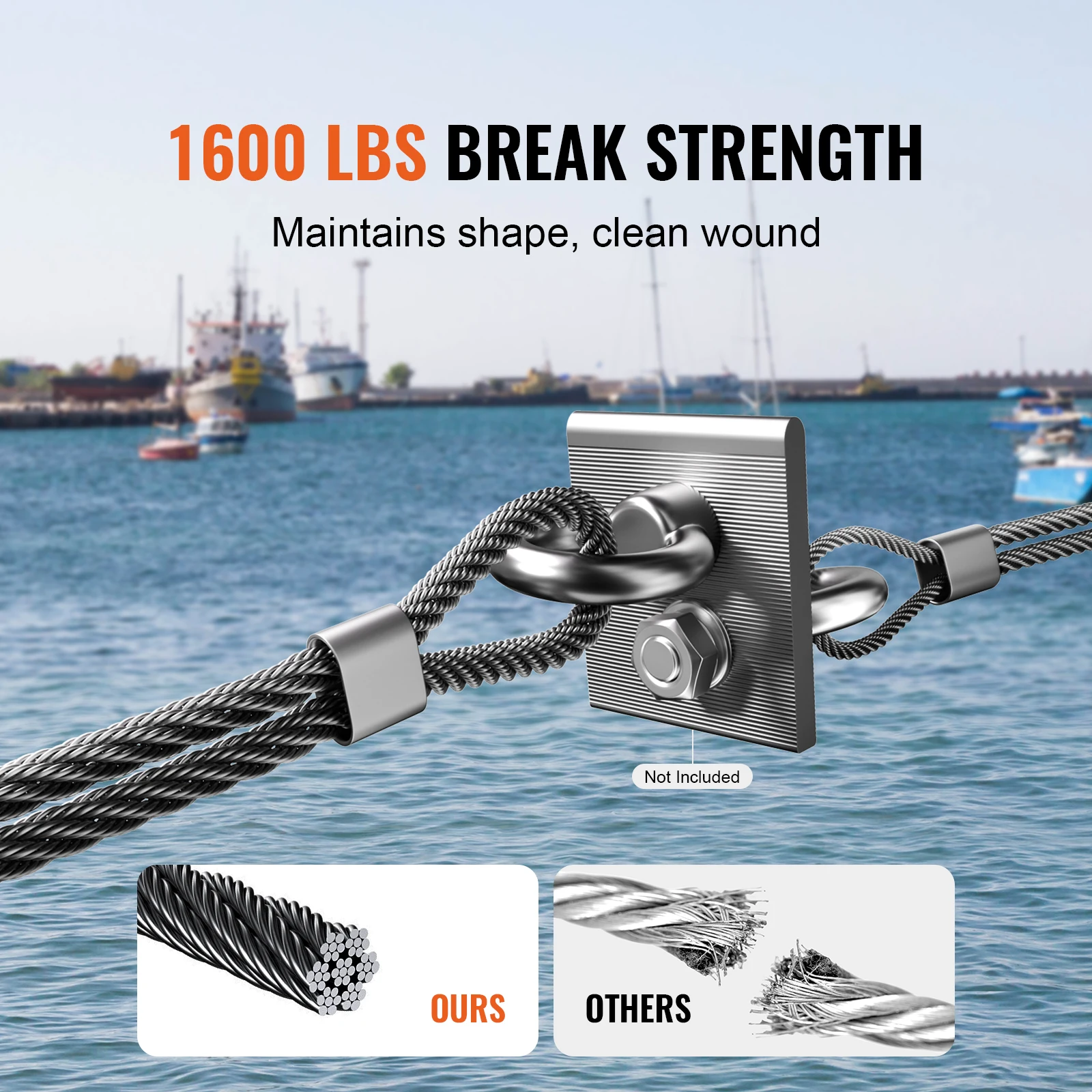 VEVOR 7x7 Strands Wire Rope Kit 1/8" 500ft 316 Stainless Steel Cable with Cutter & Gloves Core Marine for Handrail Stair Decking