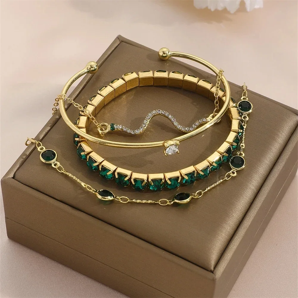 3 Pcs/set Geometric Twisted Lines Irregular Shaped Open Cuff Bracelet and Bangle Set for Women Punk Exaggerated Style Accessor