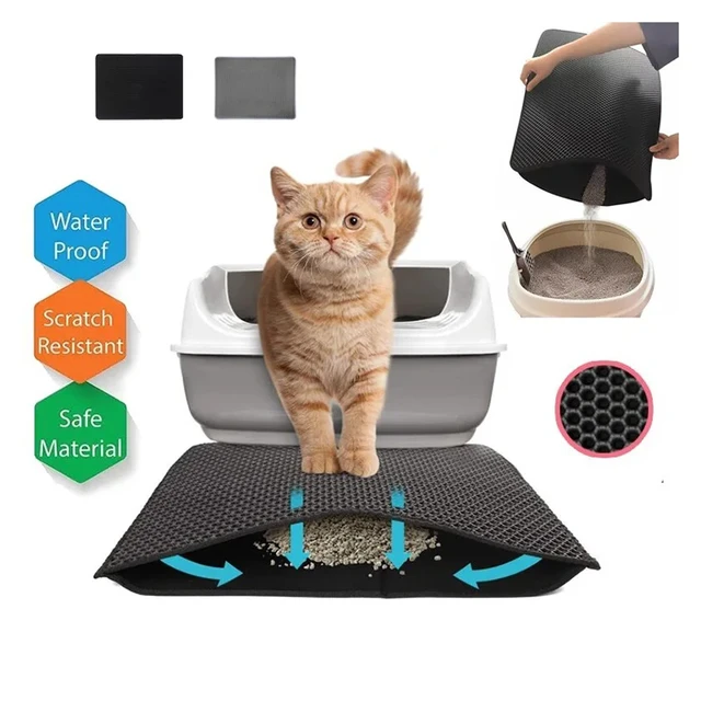 Cat Litter Mat Double Layer Waterproof Urine Proof Trapping Mat Easy to Clean Non-Slip Toilet Pad Cat Scratch Pad Large Foot Pad