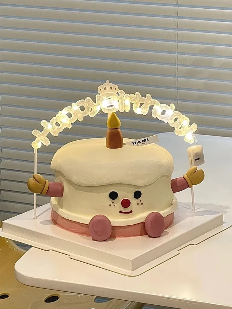 Nuova Luce Notturna A Led Lampeggiante Happy Birthday Cake Topper Balloon Rainbow Per Il Compleanno 1St Cake Decoration Forniture Per Feste Regali