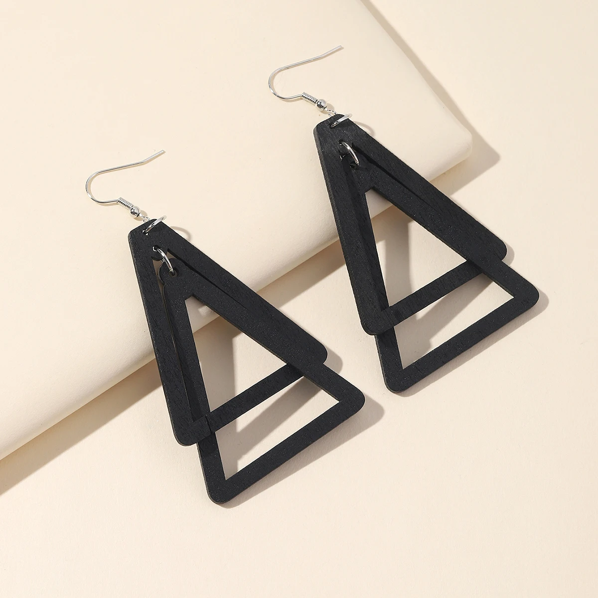 

Women Multi Layer Triangle Wood Earrings Black Geometric Pendant Korean Earrings Jewelry Accessories Gift