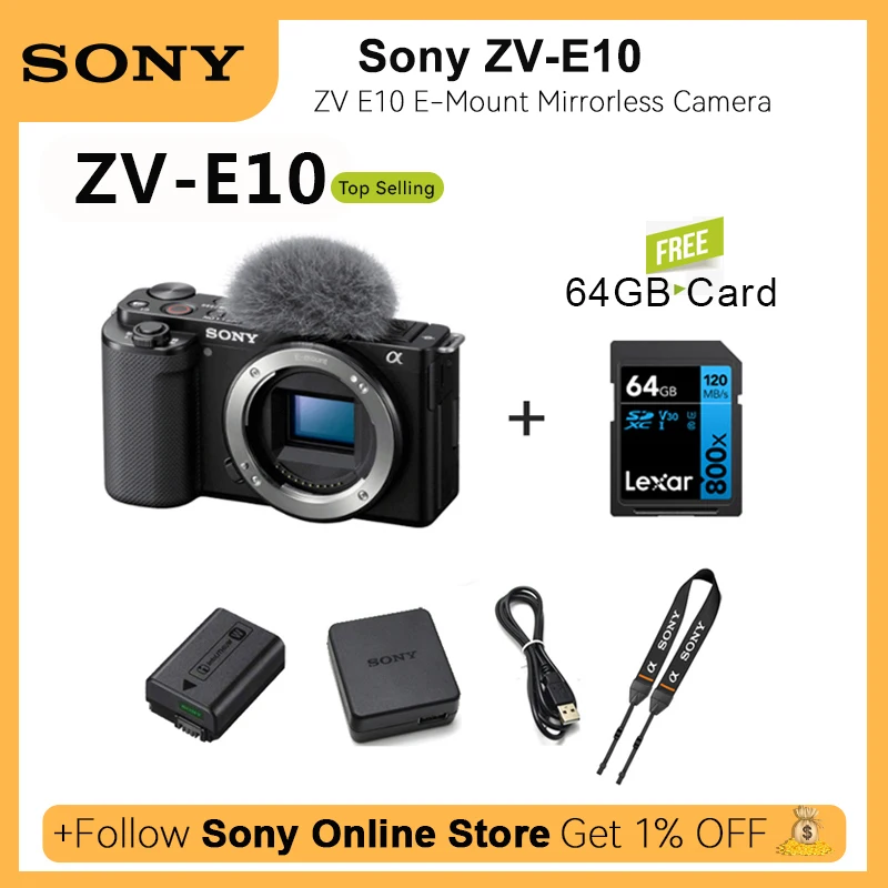 Sony Alpha ZV-E10 zve10 E-Mount Mirrorless Camera Vlog Camera Digital  Compact Camera with 16-50mm Lens Professional Cameras E10