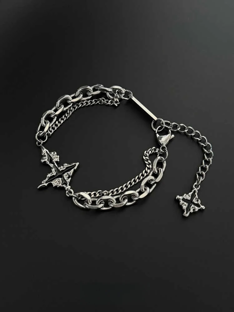 Retro Flame Cross Bracelet For Men Woman Hip Hop Titanium Steel Splice Chain Charm Unisex Jewelry Cool Kpop Luxury Accessories