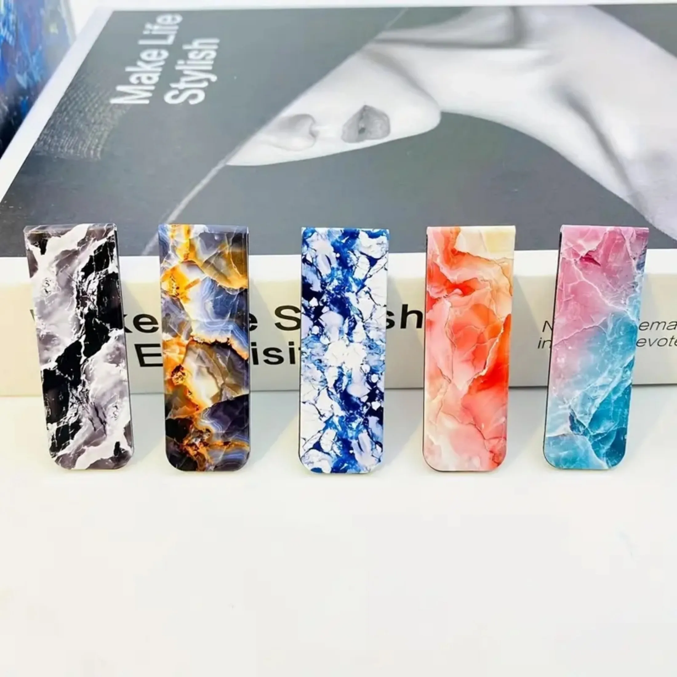 Assorted Marble Design Magnetic Bookmarks Bookmark Page Holder 12pcs Durable Page Markers Readers Students Teachers Office Use