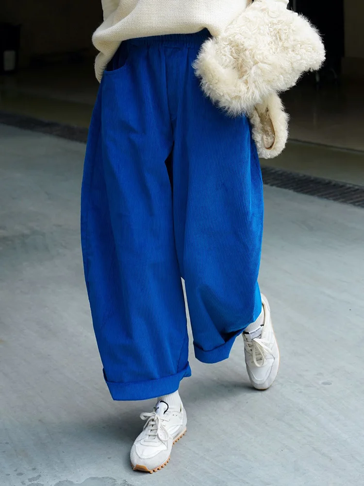 [EAM] High Elastic Waist Green Corduroy Wide Leg Pants New Loose Fit Trousers Women Fashion Tide Spring Autumn 2026 1DF21930