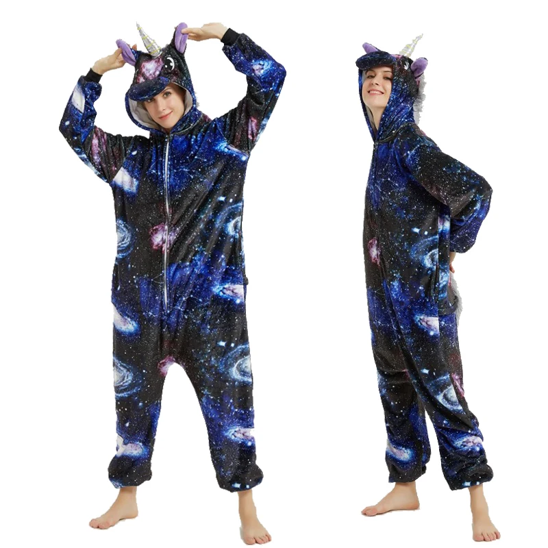 Adults Animal Unicorn Pajamas Cartoon Licorne Panda Kigurumi Women Costumes Winter Flannel Overalls Unicornio Sleepwear