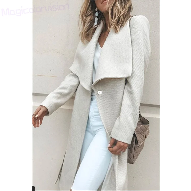 

New Women's Woolen Coat 2023 Fashion Loose Temperament Long-Sleeved Woolen Comfort and Casual Extended Lace-up Coat