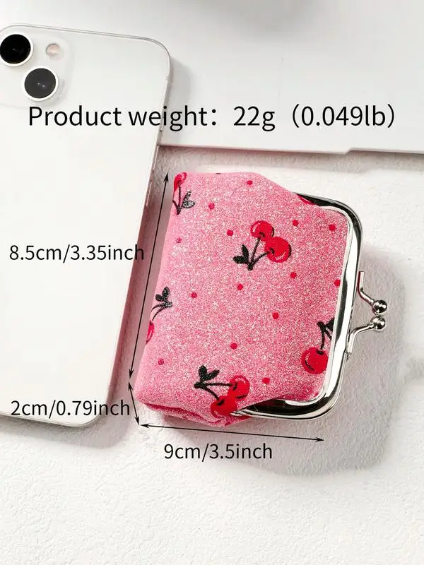 Trendy Cherry Pattern Coin Purse for WomenCute Storage Wallet As GiftLock Buckle Small Storage Bag for Daily Outfit Accessories