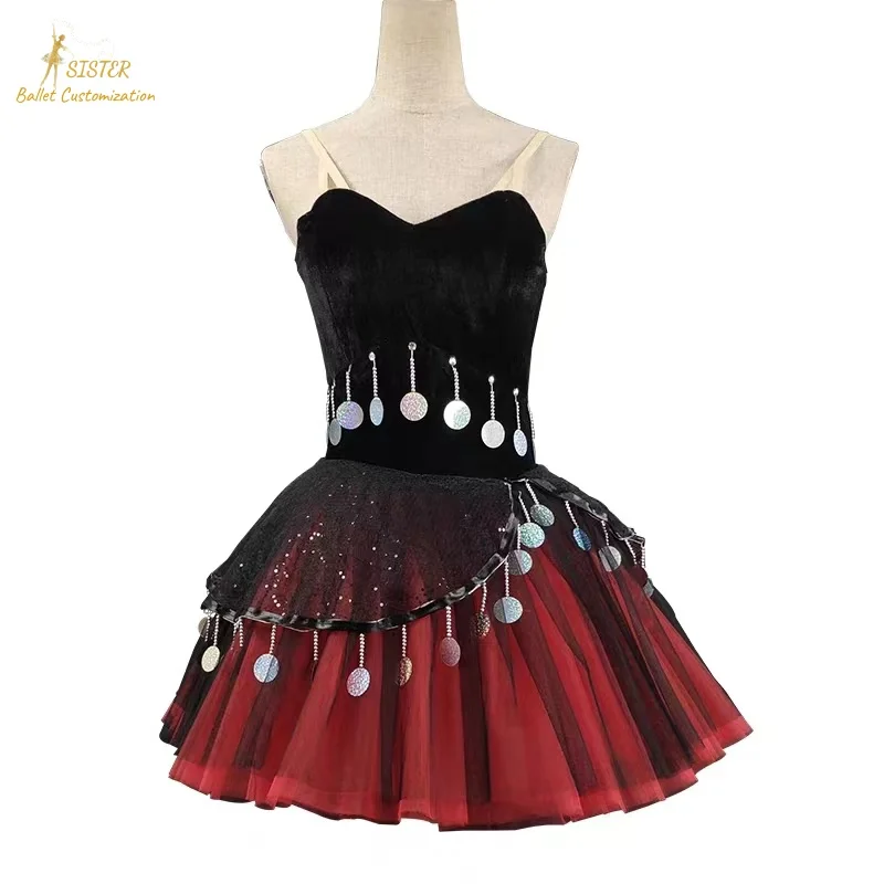 

Dance dress women's new dress ballet skirt golden velvet exam class practice dress tray buckle sequin gauze dress tailored