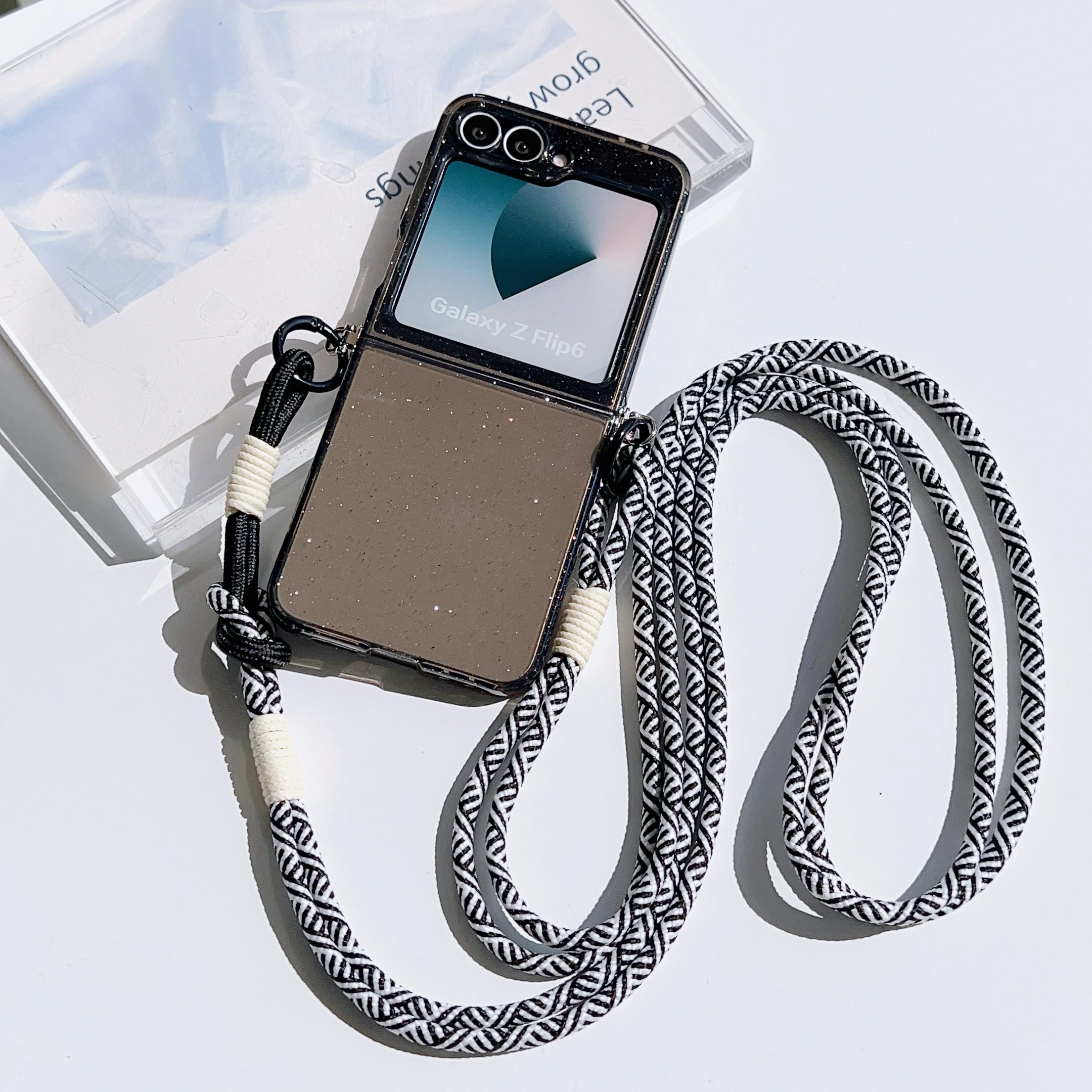 Crossbody Lanyard Glitter Candy Color Phone Case - Foldable Shockproof Cover