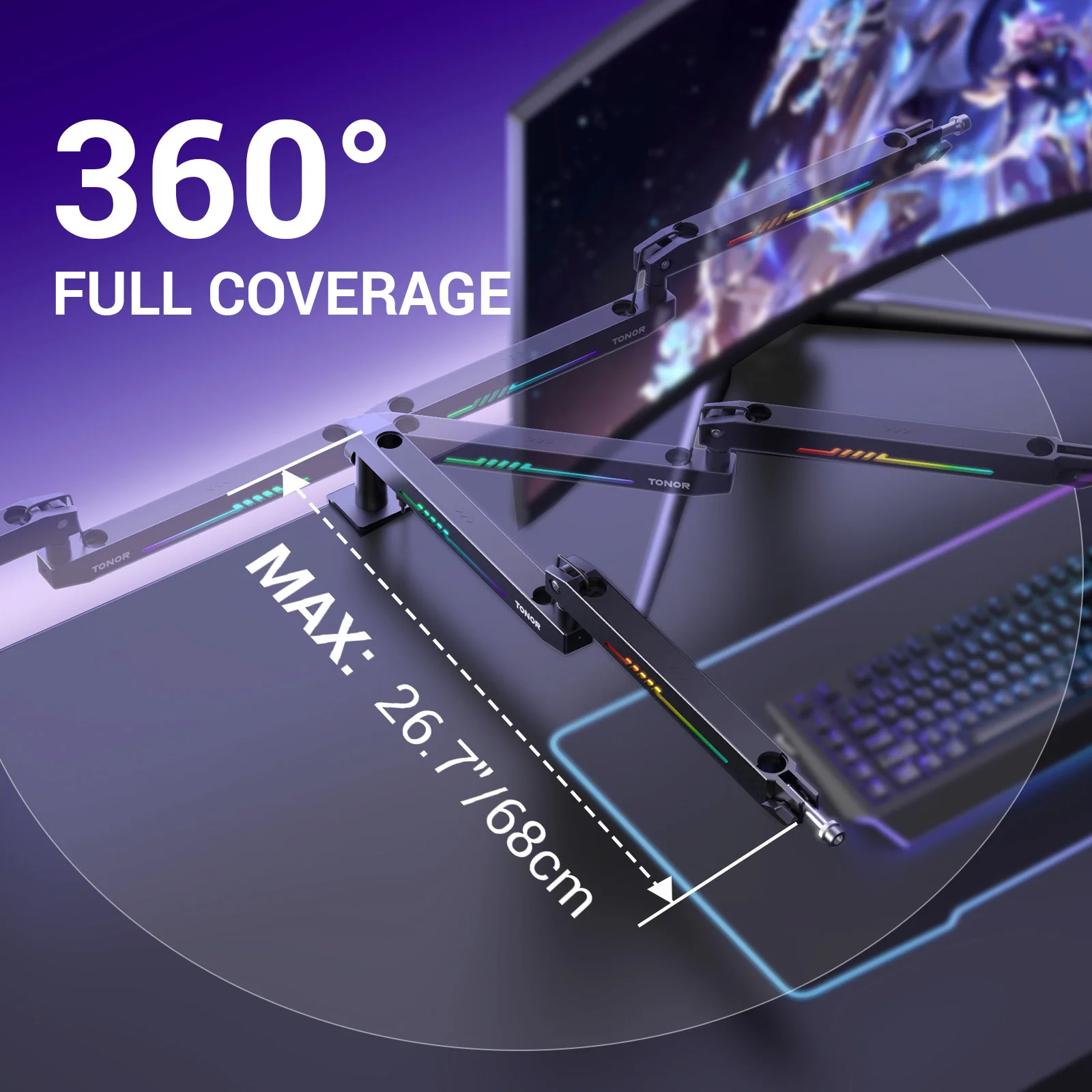 RGB Gaming Mic Arm with Controllable RGB Light and Cable Management