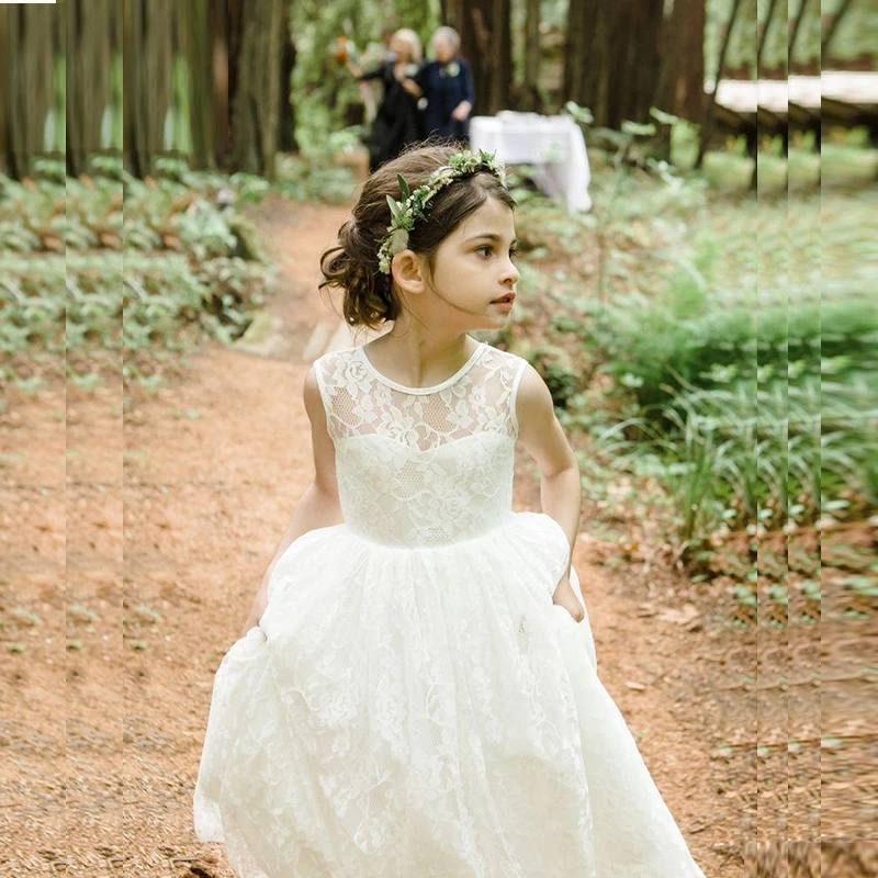 

Flower Girl Dress Female Children Wedding Princess Skirt Host Performance Costumn Ivory Gown