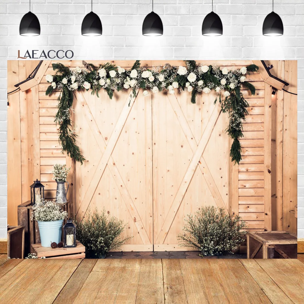 

Laeacco Elegant Rustic Wood Floral Wedding Photography Backdrops Bridal Shower Wedding Ceremony Anniversary Portrait Background