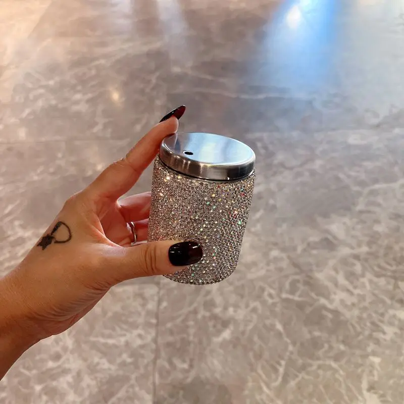 Sparkling Rhinestone Stainless Steel Toothpick Jars Portable Desktop Toothpick Storage Box Living Room Bar Canister