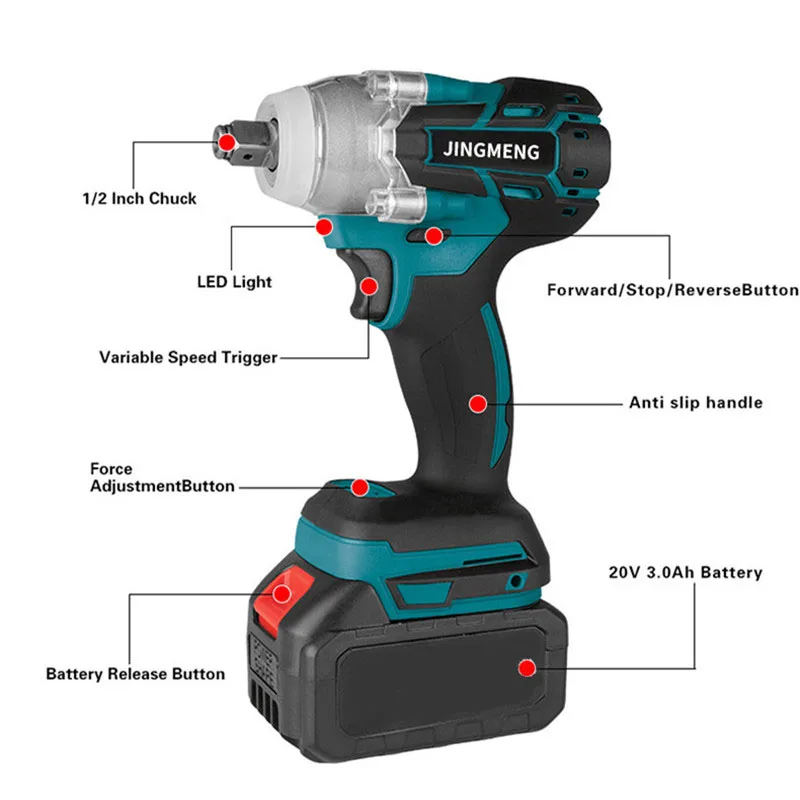 21V Cordless Electric Impact Wrench Brushless Electric Wrench Power Tools Hand Drill Socket Power Tool For Makita 21V Battery 5