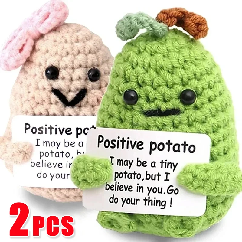 

2/1Pcs Positive Energy Potato With Card Handmade Crochet Mini Lucky Potatoes Cute Plush Knitting Dolls Home Decor Children Gifts