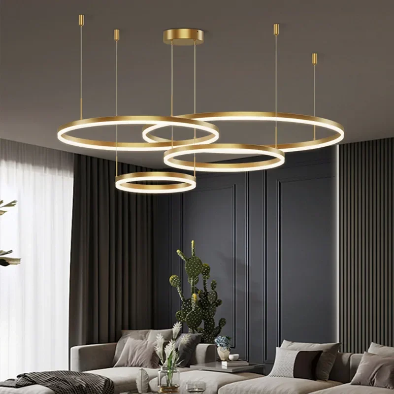 

Modern LED Pendant Light Home Deoor Luxury Ring Round Gold Black Light Bedroom Dining Living Room Bar Chandelier Lighting Lustre