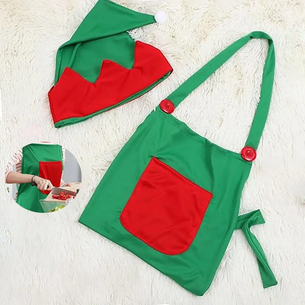 Family Non-Woven Christmas Apron and Hat Cosplay Funny Party Props photography Props Costume Green Apron Christmas