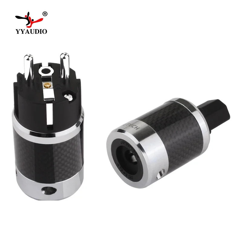 YYAUDIO Hifi Schuko Europe EU Power Plug Rhodium Plated Plug IEC Audio Connector One Pair Female-Male Audio Transparent