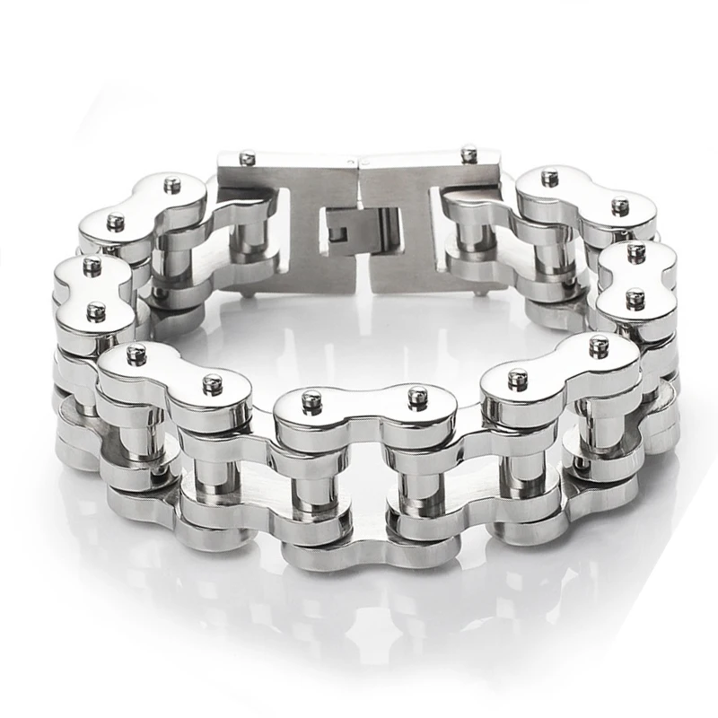 Heavy Punk Rock Rainbow Blue Chain Bracelet in Titanium Steel