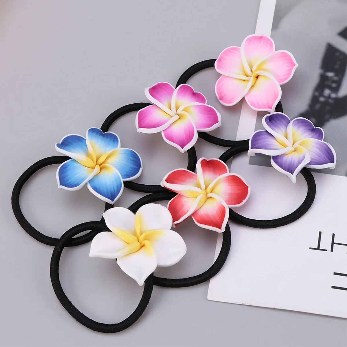 

Plumeria Hair Ties Hawaiian Elastic Hair Ring Luau Beach Ponytail Holder Flower Hair Bands Tropical Stretchy Hair Rope Teen