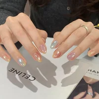 24PCS Cute Red Bowknot Short Oval Press on Nail with Glue Cartoon Cat Glossy French Fake Nails for Girls Wearable Ins Nail Tools 6