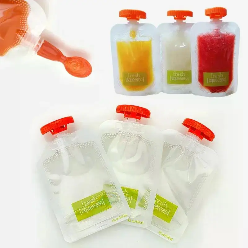 10Pcs Baby Fruit Puree Bags Reusable Squeeze Pouches Baby Food Storage Bag Kitchen Dispenser Complementary Food Squeeze Bags baby food storage containers food pouch