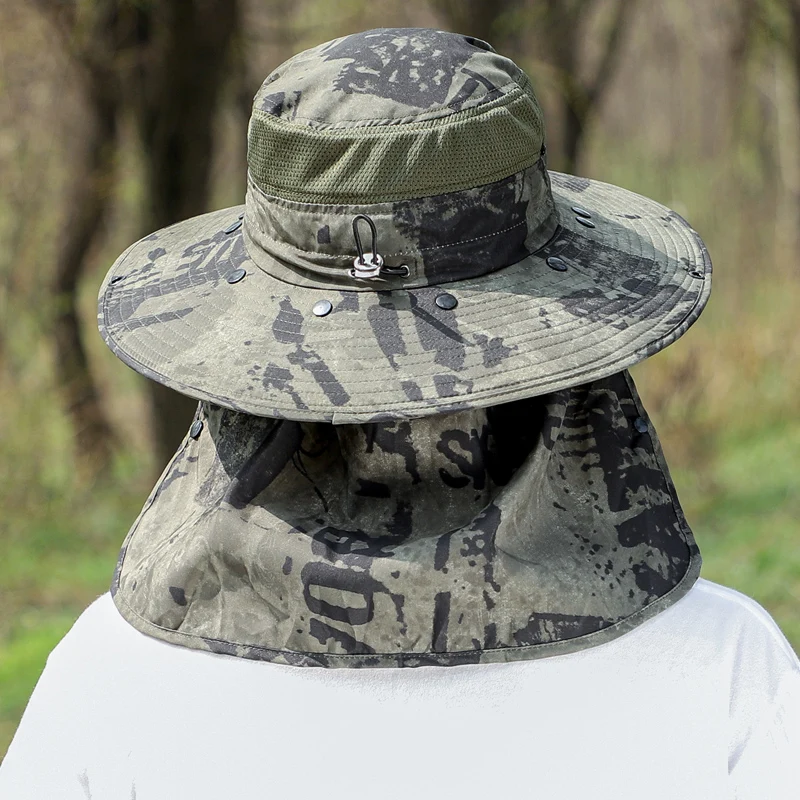 Summer Quick-drying Boonie Men Women Hat Outdoor Face Mask Wide Brim Bucket  Hat Sun Protection Wide Brim Cap for Fishing Hunting