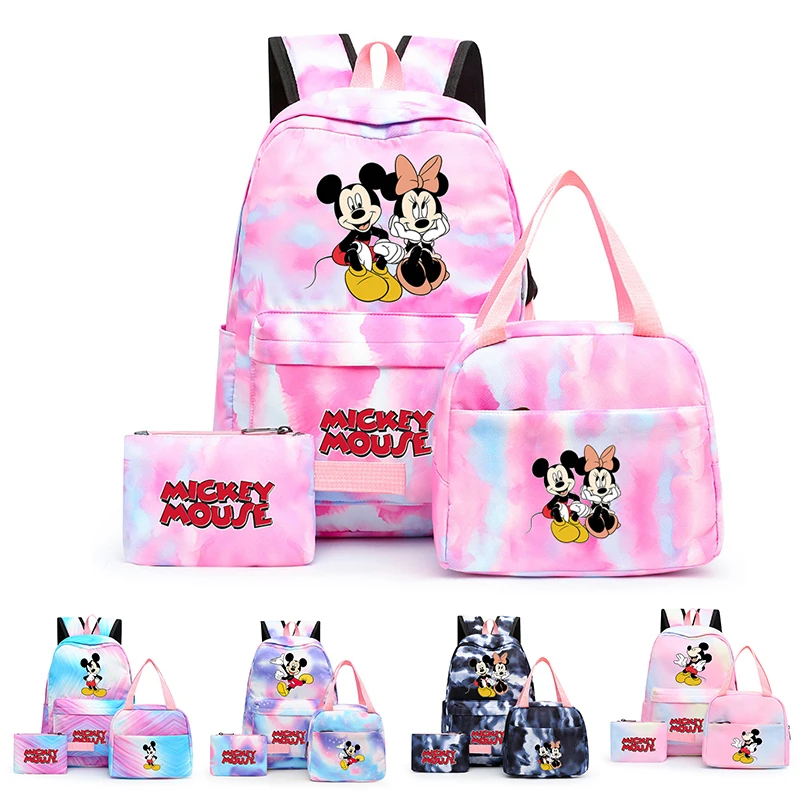 

3Pcs/set Disney Mickey Mouse Colorful Backpack with Lunch Bag Girl Boy Student Teenager Rucksack Minnie Women Casual School Bags