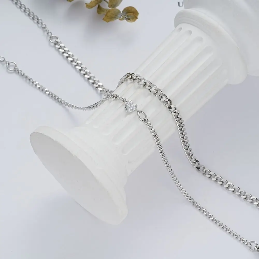 Minimalist Stainless Steel Stainless Steel Bracelet Set Gold/Silver Ins Crystal Heart Chain Couple Bracelet Couple