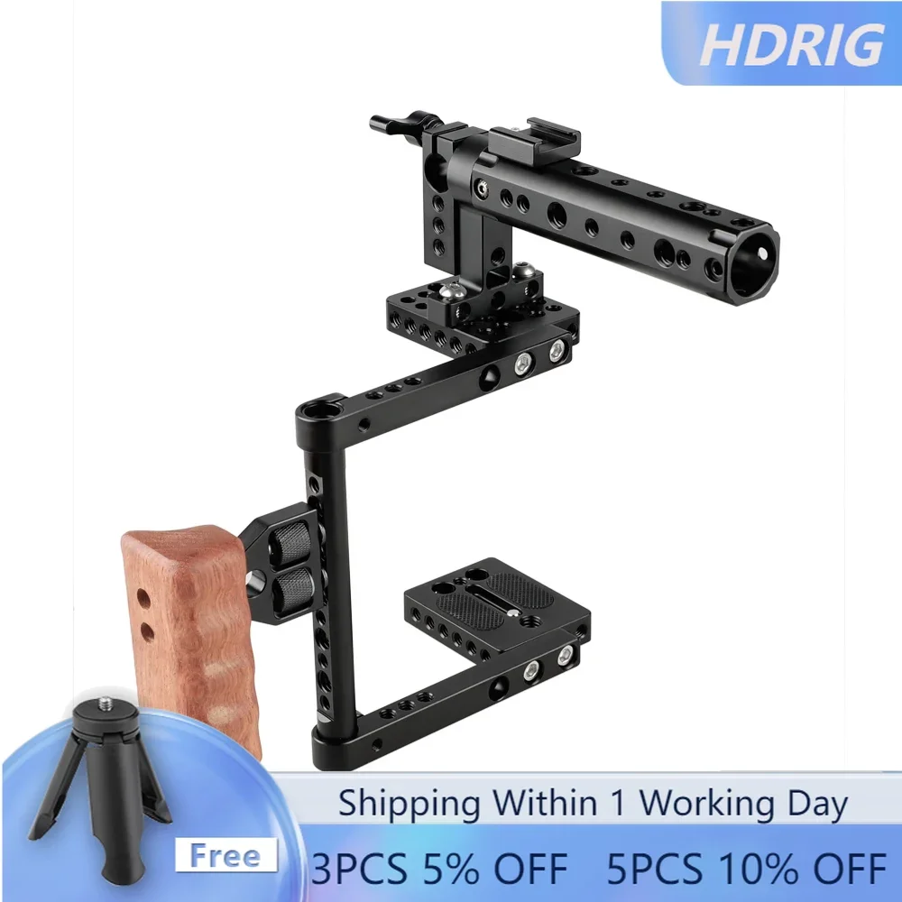 

HDRIG DSLR Camera Cage With Top Handle Wood Grip (Right Hand) With Single Rod Clamp & Hot Shoe Mount for Canon 600D 70D 80D